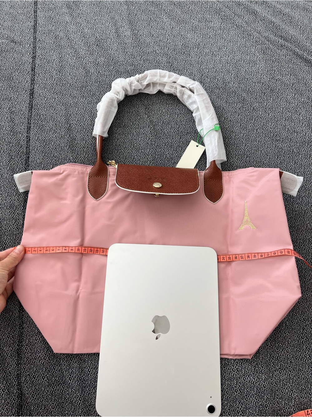 Longchamp Pink Tote with Brown Trim and Gold Accent